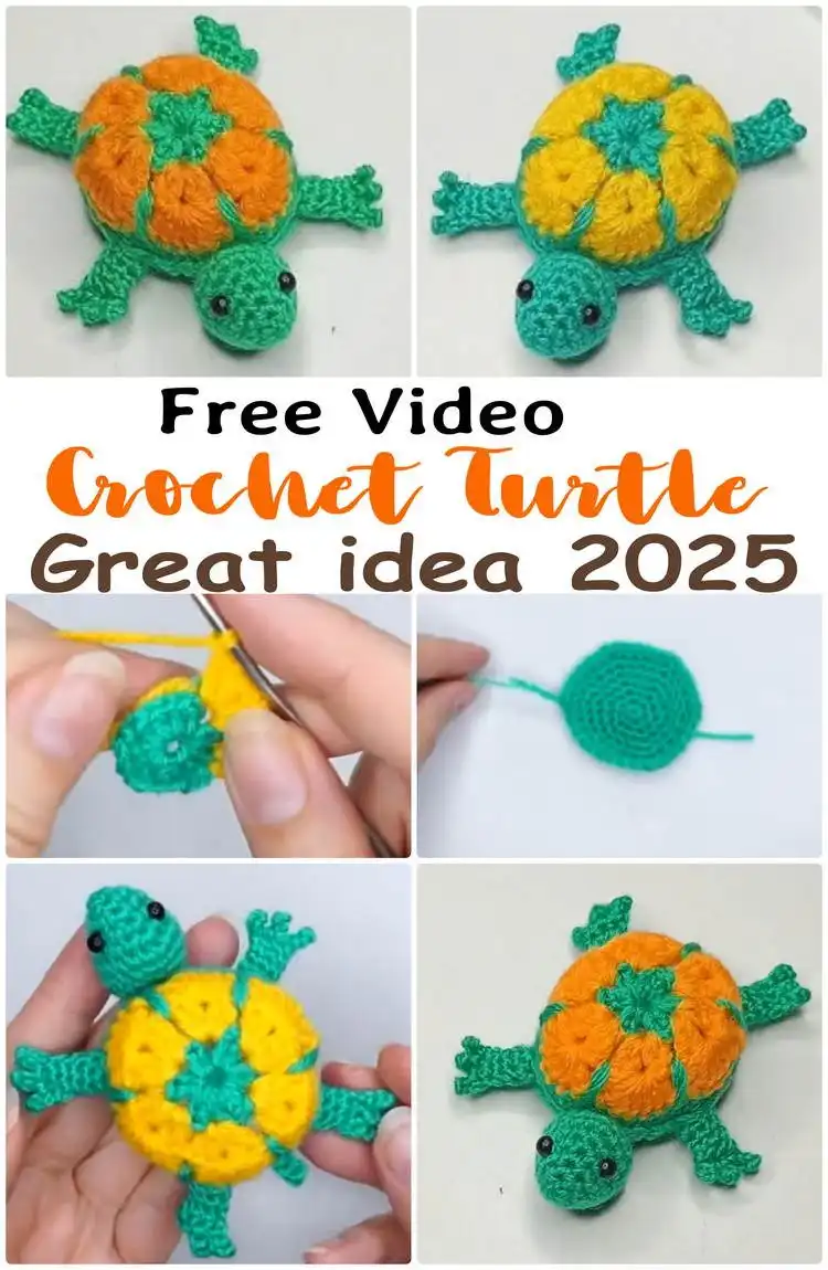 Brightly colored crochet turtle, showcasing simple stitches and vibrant yarn, an ideal beginner project.