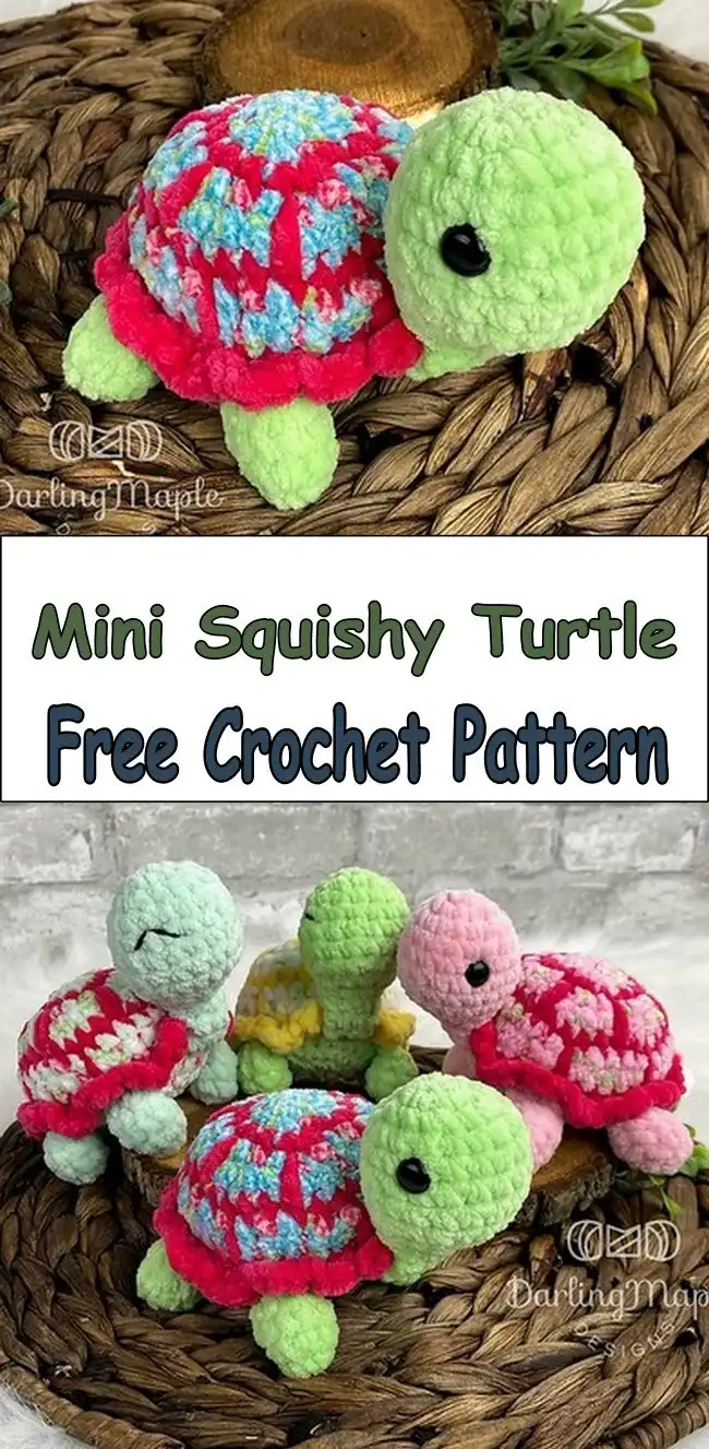Soft and squishy mini turtle made with plush yarn, ideal for a comforting, tactile toy.