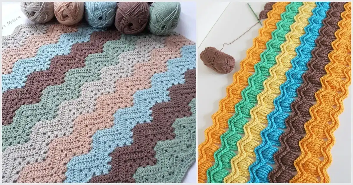 Day Kid Ripple Crochet Blanket Free Pattern 1 A beautifully crocheted Day Kid Ripple Crochet Blanket in soft, undulating waves of blues and creams, showcasing intricate stitch work and a cozy texture.
