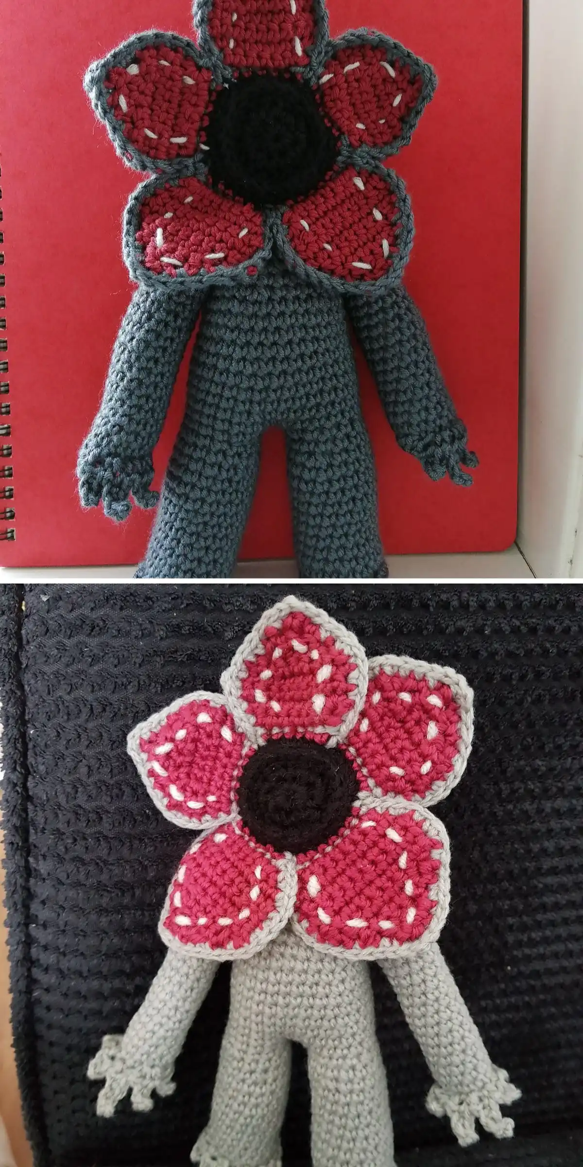 Adorable chibi Demodog Amigurumi crochet figure, featuring its unique head and stylized teeth.