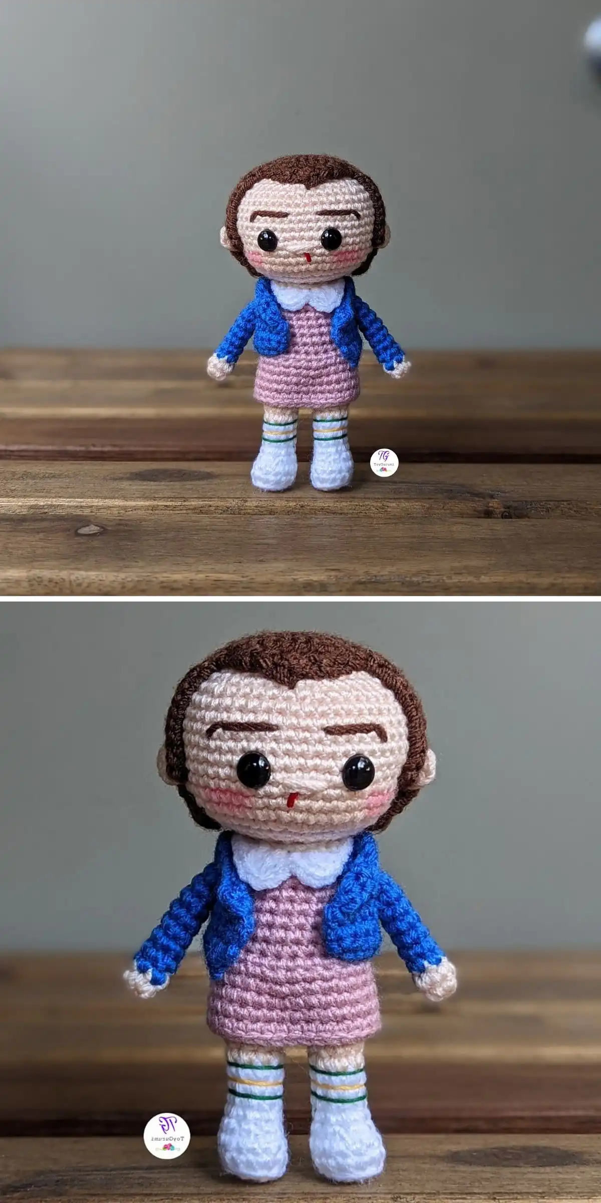 Miniature Stranger Things logo crocheted as a keychain, with bold letters and clean finish.