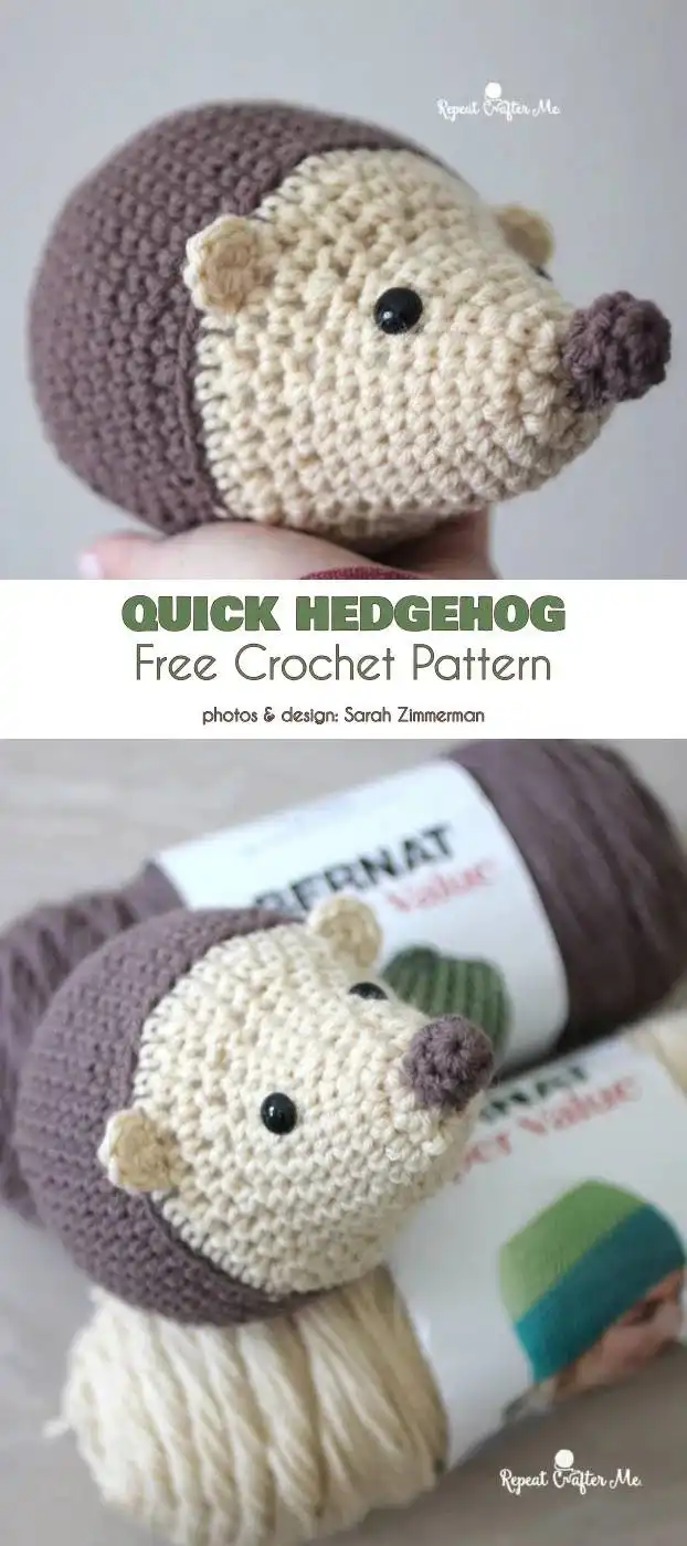 A quick-to-crochet hedgehog pattern in various sizes and colors, showcasing its versatility as a toy or decorative item.
