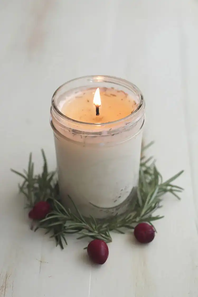 Relaxing Lavender Rosemary Candle with dried botanicals and essential oils, perfect for aromatherapy