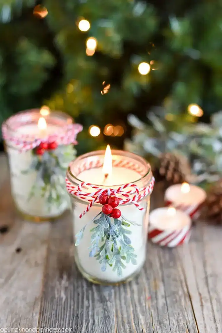 Festive Peppermint Mason Jar Candle, ideal for holiday decor and DIY Christmas gifts