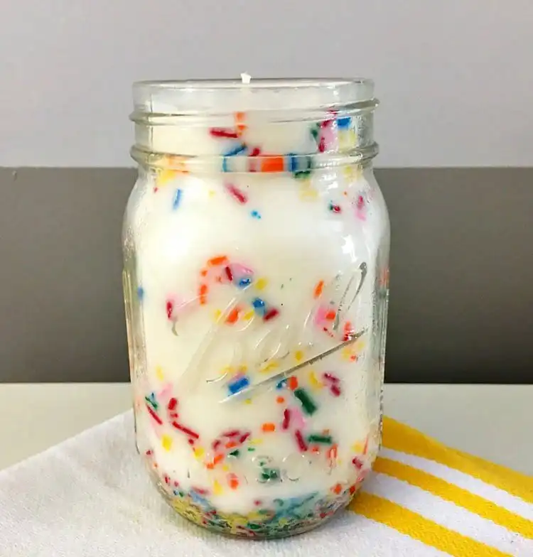 Vibrant Funfetti Candle with colorful wax sprinkles, a playful DIY birthday gift idea