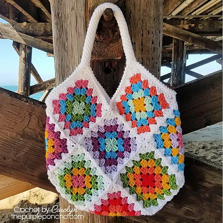 Easy Crochet Flower Bag Pattern 13 Classic Granny Square Bag crochet pattern, featuring multiple colored squares.