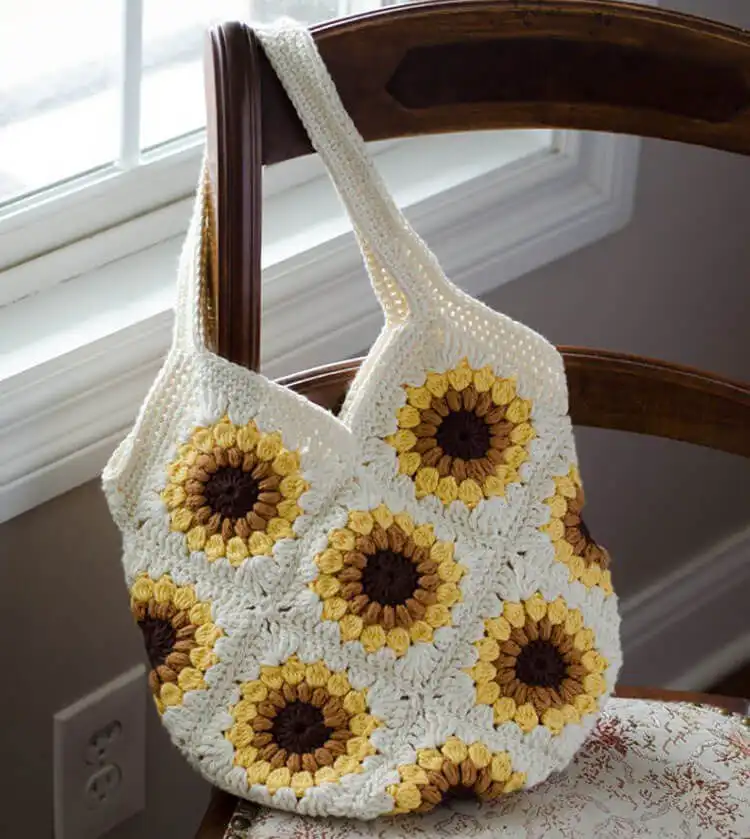 Easy Crochet Flower Bag Pattern 20 Charming Sunflower Bag crochet, made from individual sunflower granny squares.
