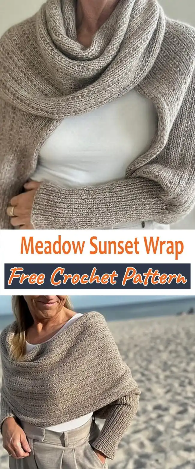 Easy Crochet Sweater Scarf with Sleeves Pattern Stylish and Cozy 3 A beautifully draped Eleanor Sweater Scarf, showcasing its knitted texture and how it comfortably wraps around the wearer, providing both warmth and style.