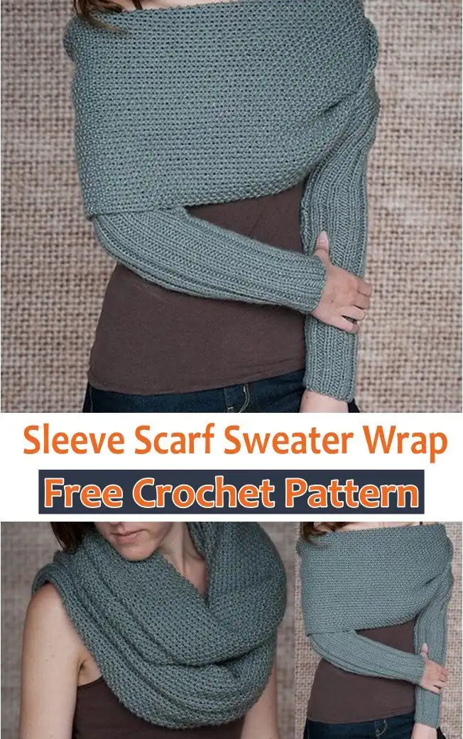 Easy Crochet Sweater Scarf with Sleeves Pattern Stylish and Cozy 6 The Sciarpone scarf, showcasing its cozy knit fabric and elegant drape, perfect for adding warmth and style to any autumn or winter outfit.