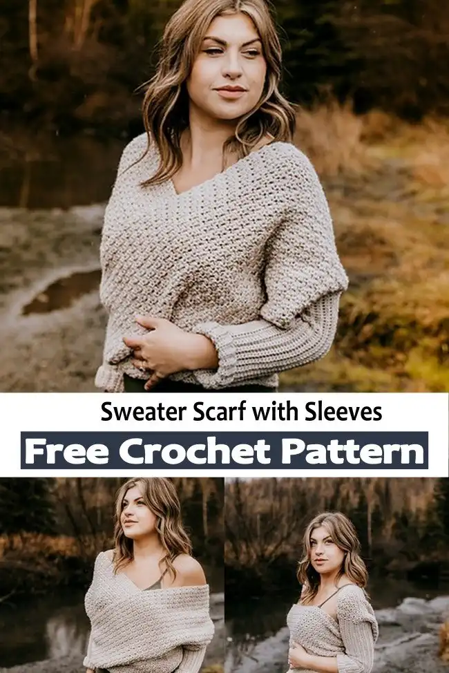 Easy Crochet Sweater Scarf with Sleeves Pattern Stylish and Cozy 8 The Sophia Scarf with Sleeves, highlighting its innovative design that merges a traditional scarf with functional sleeves, in a warm, comfortable knit.