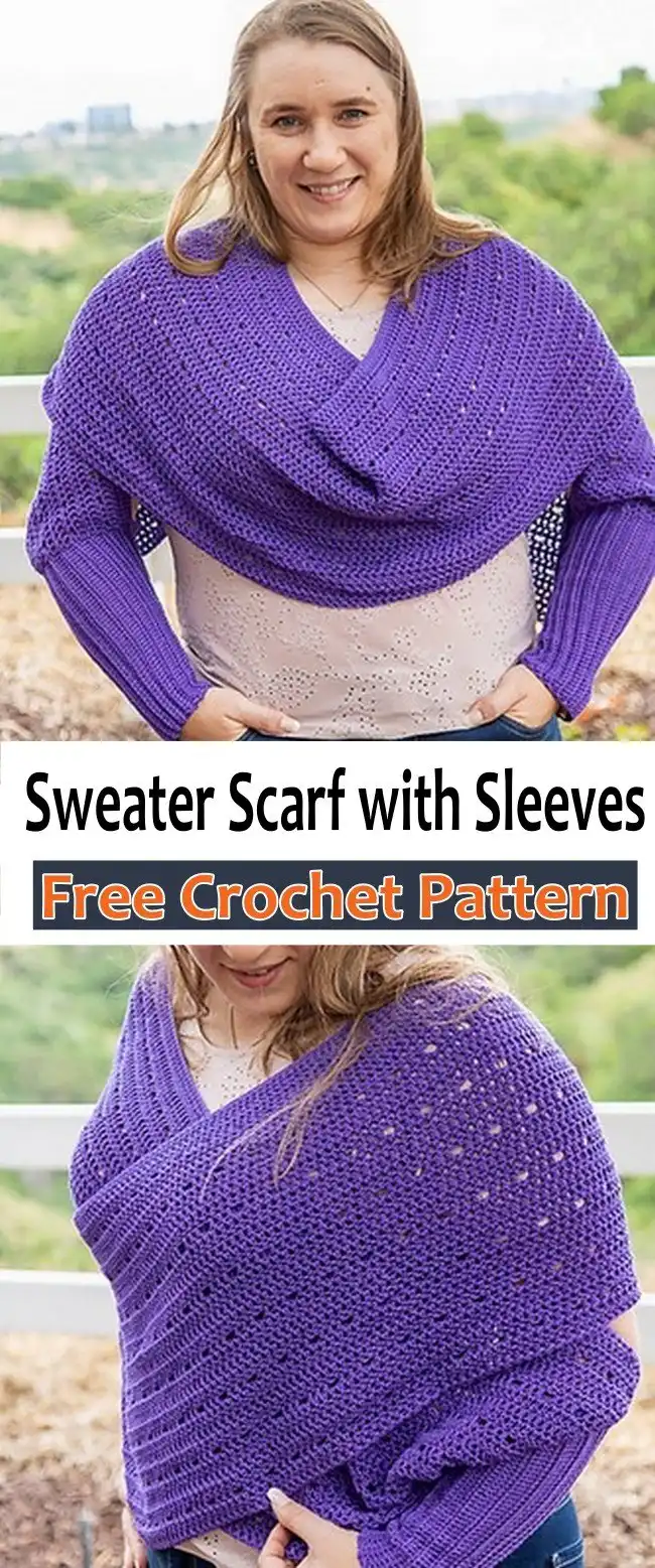 Easy Crochet Sweater Scarf with Sleeves Pattern Stylish and Cozy 9 A detailed shot of a knitted Sweater Scarf with Sleeves, emphasizing the soft texture of the yarn and the practical, elegant design for ultimate comfort.