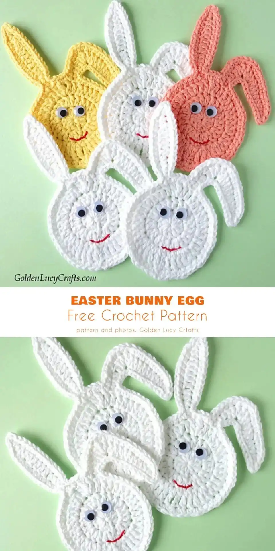 Assortment of colorful simple crochet Easter egg motifs, some striped, some solid.