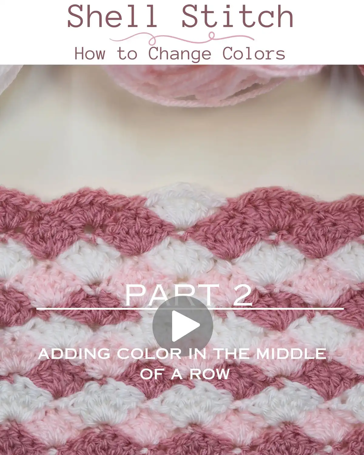 Visual guide demonstrating how to change colors mid-row in a shell stitch crochet project for unique designs.