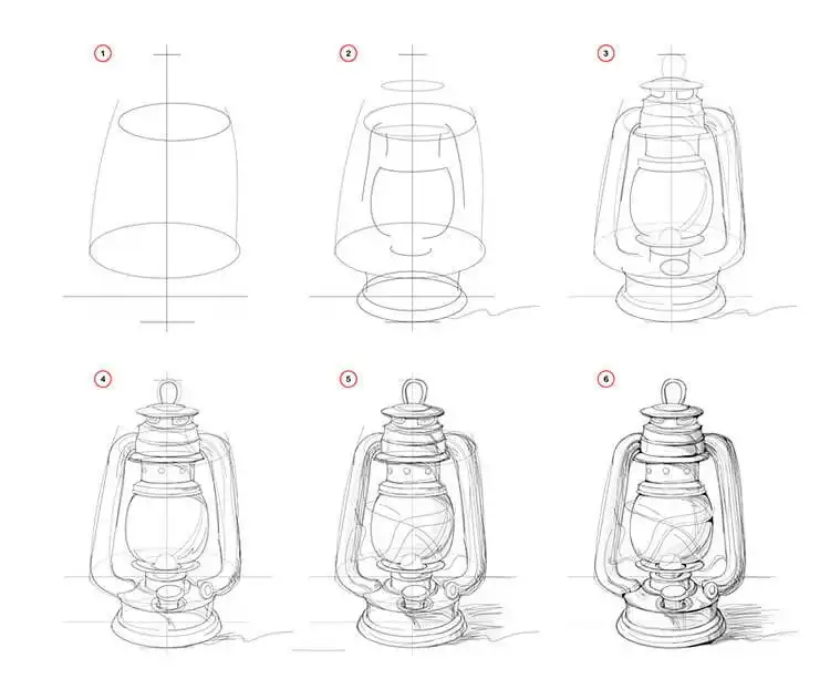 Drawing of a glowing lantern, illustrating light and shadow effects for Easy Step-by-Step Drawing Tutorials for Artists