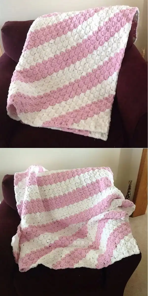 Bernat Blanket Stripes Cluster Stitch Baby Blanket, a colorful baby blanket showcasing striped yarn and textured cluster stitches.