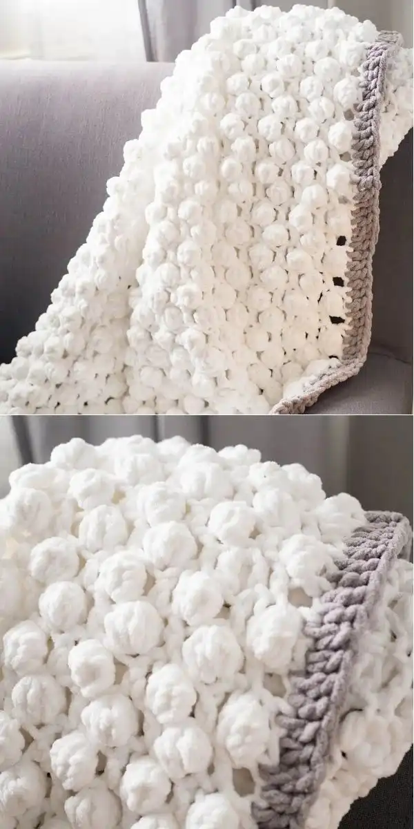 Bobble Diamond Blanket, showcasing bold stripes and playful bobble texture arranged in a diamond pattern.