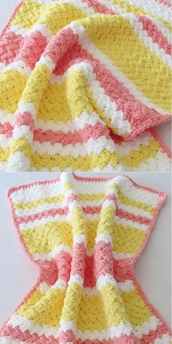 A cozy Crochet Baby Blanket with soft bobbles, made from plush Bernat Blanket Yarn, perfect for nurseries.