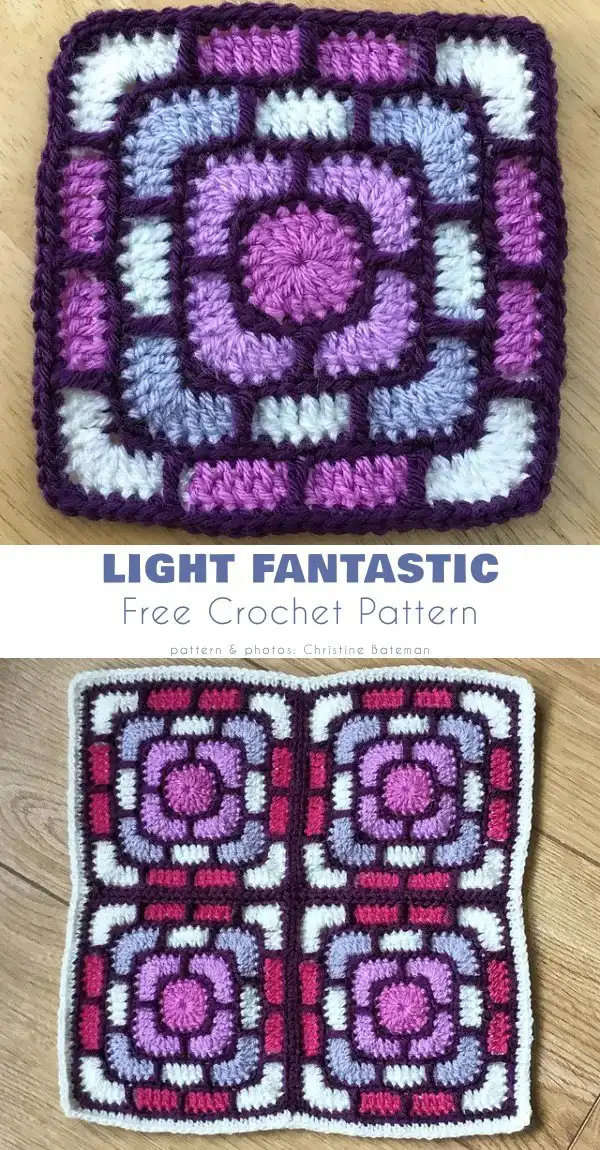 Detailed view of the Light Fantastic Square crochet pattern, highlighting its delicate stitches and luminous color effects.