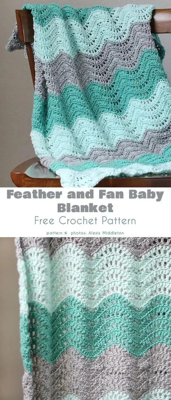 Classic Feather and Fan Baby Blanket showcasing intricate textures and a harmonious color combination.