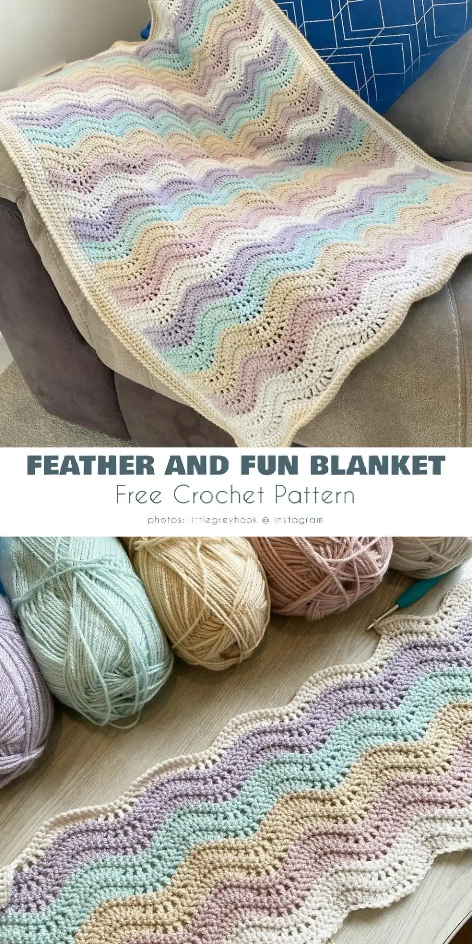 Serene Pastel Feather and Fun Blanket, highlighting soft, soothing colors and the delicate stitch texture.