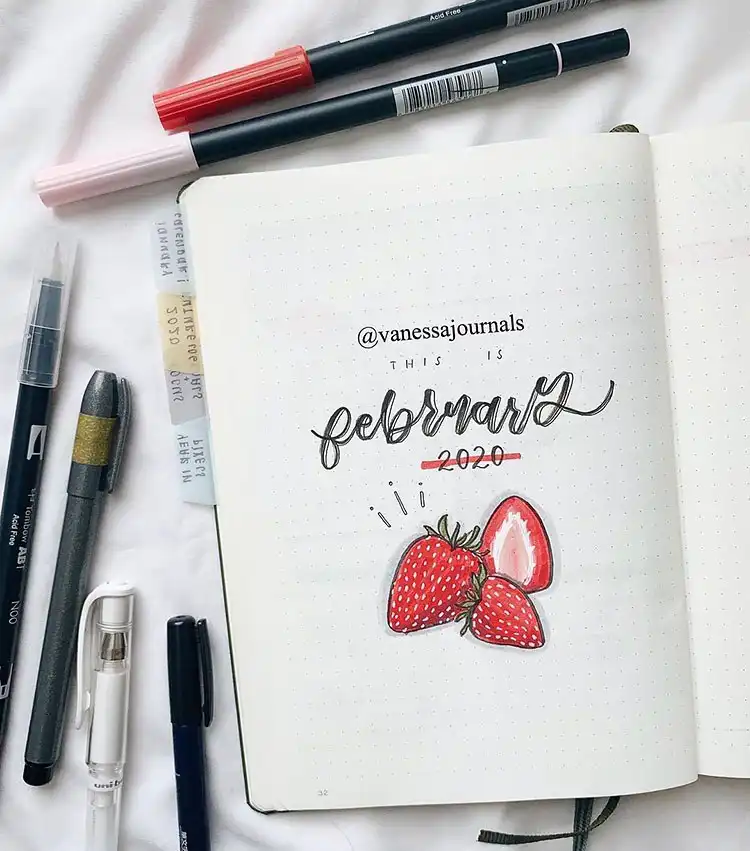 Simple and cute bullet journal cover page featuring 'XO' and heart illustrations with a lovely font.