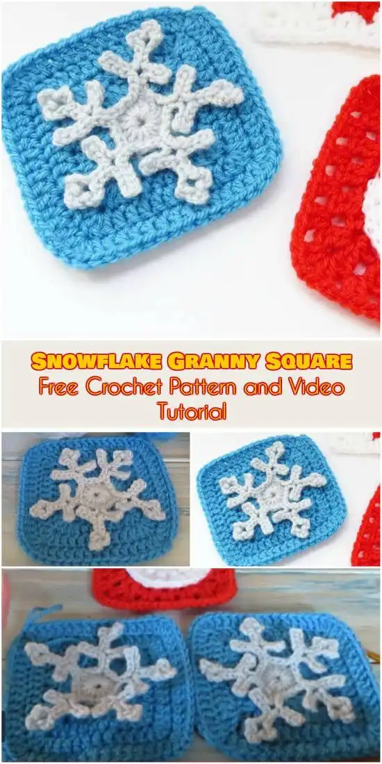 Festive Granny Square Free Crochet Patterns 4 Intricate Snowflake Granny Square crochet pattern in white yarn, highlighting the delicate frosty design.