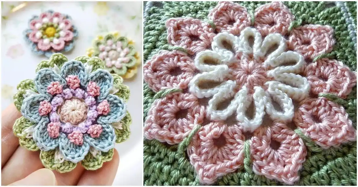 A vibrant assortment of crocheted spring flowers, including daffodils, tulips, and hyacinths, showcasing various Flower Ideas Just For Spring.