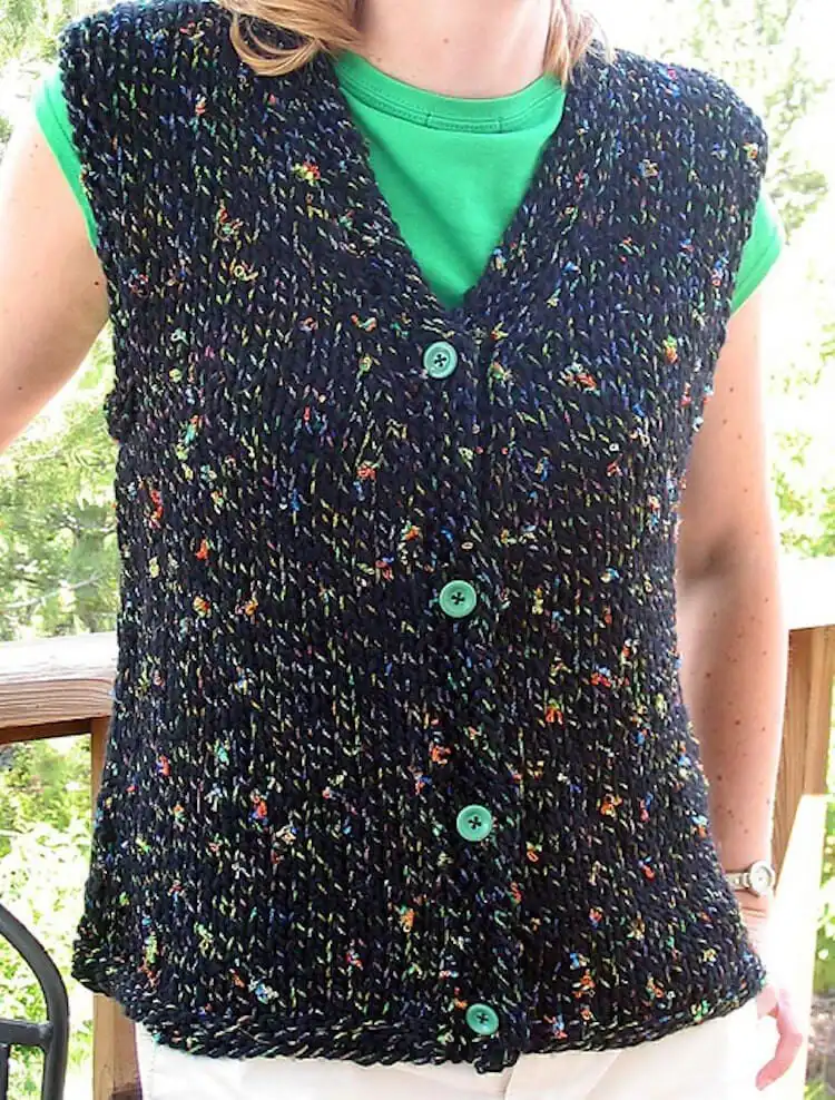 A simple, traditional Easy Knit Vest in a solid color, demonstrating its timeless appeal and suitability as a gift.