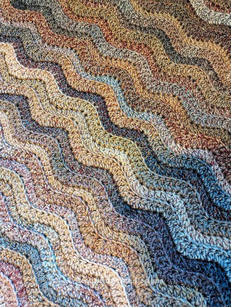 A section of the Free Crochet Pattern for a Ripple Stitch Blanket Fun and Beginner Friendly, showing the stitch definition and color transitions.
