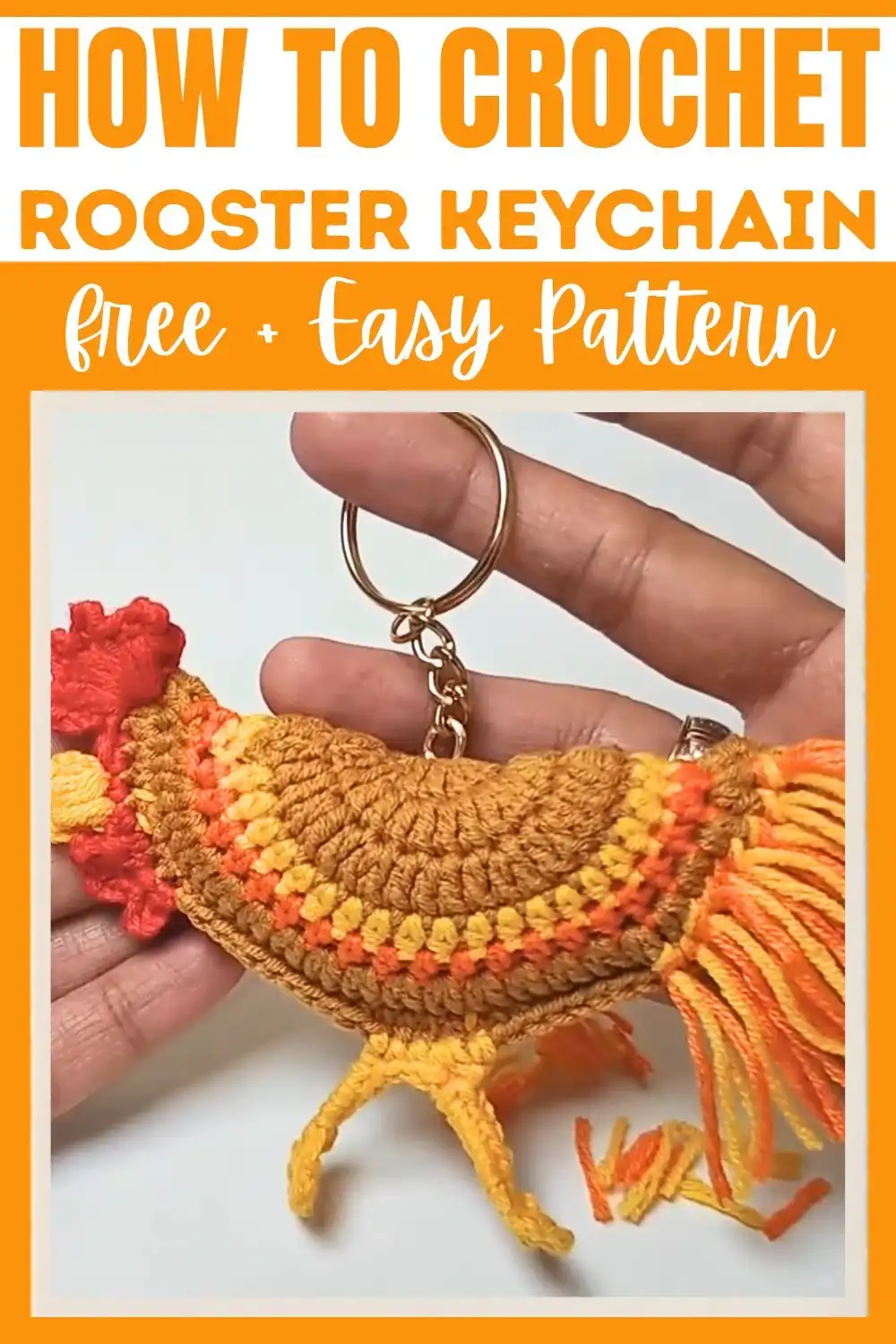 Close-up of crochet pattern abbreviations and terminology related to the Free Crochet Rooster Keychain Pattern, showing yarn and hook.