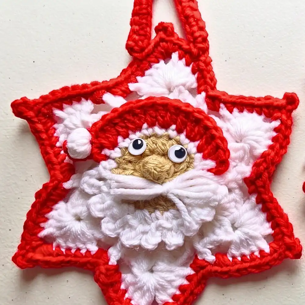Crochet Santa Star Ornament for festive décor, a related holiday pattern.