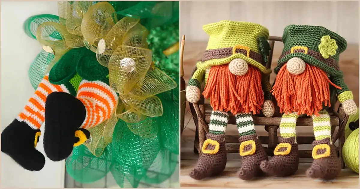 Collection of Free Crochet Shamrock Doily Pattern St. Patricks Decor ideas displayed on a rustic wooden surface.