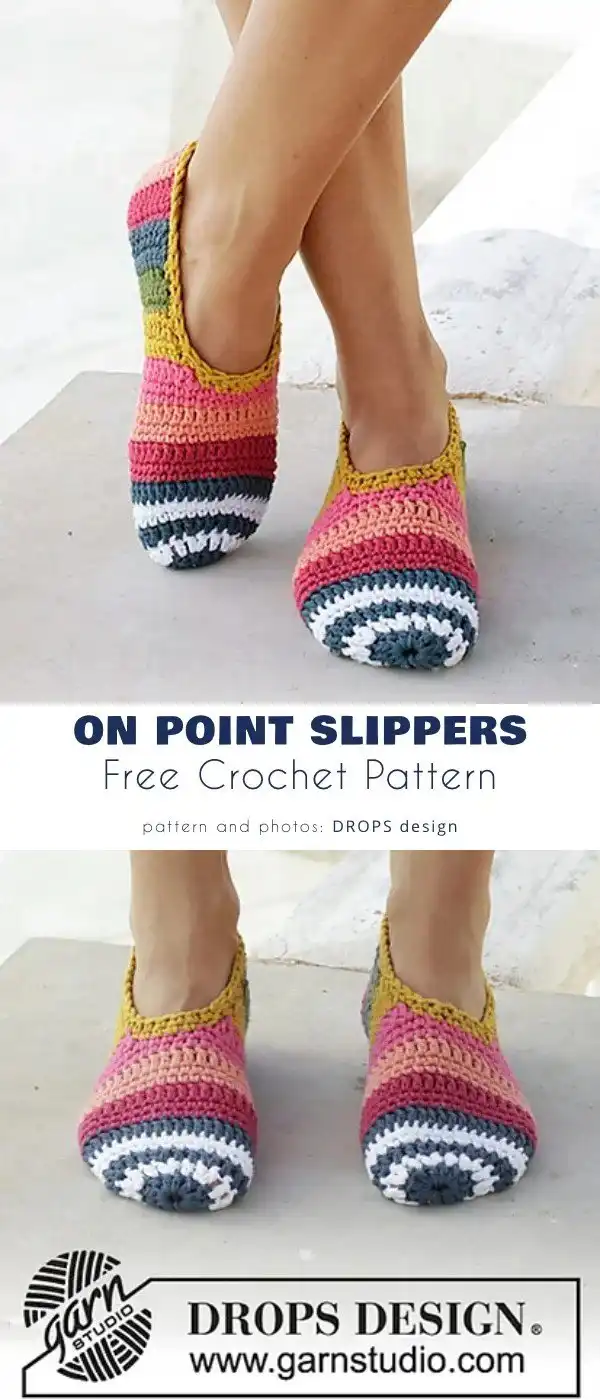 On Point Slippers Free Crochet Pattern in a practical design, suitable for various foot sizes