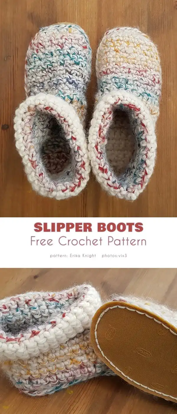 Shapely Slipper Boots Free Crochet Pattern with defined sole and cuff, in a cozy yarn