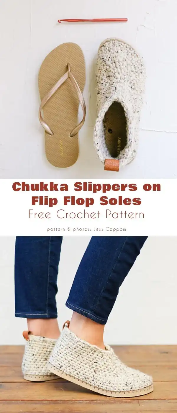 Chukka Slippers on Flip-Flop Soles Free Crochet Pattern, a sturdy and classic design