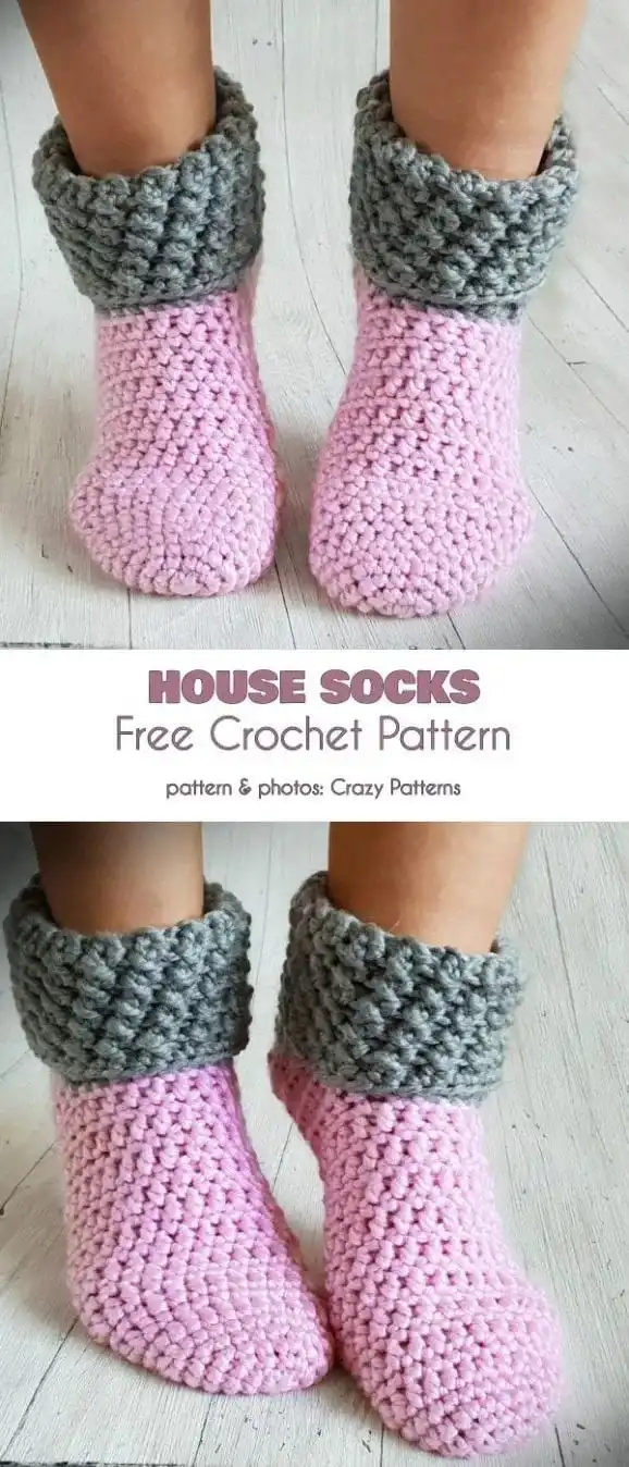 Adorable House Socks Free Crochet Pattern, thick and cozy for indoor wear
