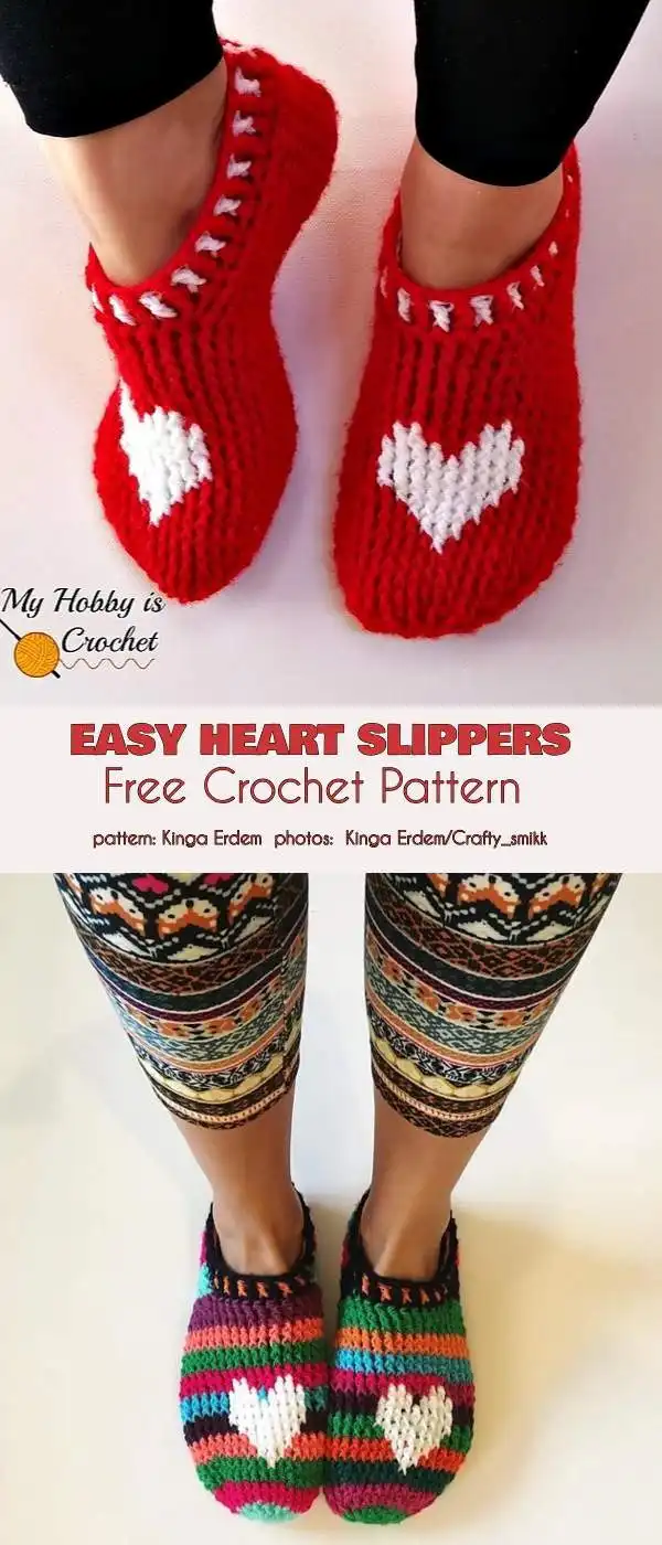 Easy and Fast Slippers with Heart Free Crochet Pattern, featuring a sweet heart detail