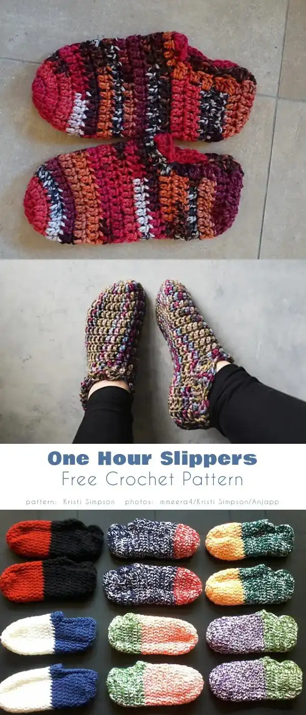 One Hour Slippers Free Crochet Pattern, simple and quick to complete