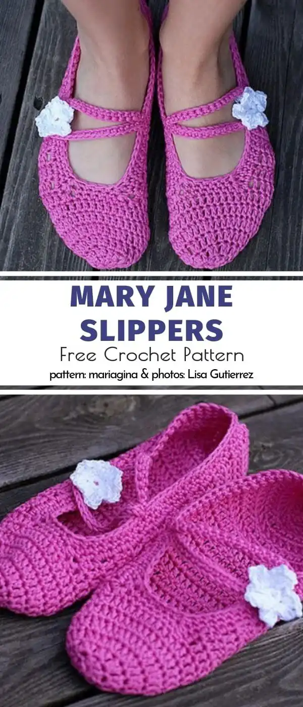Pair of Mary Jane Slippers Free Crochet Pattern with optional flower embellishment