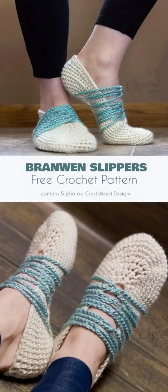 Branwen Slippers Free Crochet Pattern highlighting thin rope straps as an elegant detail