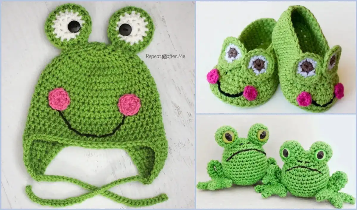 Frog-Inspired Free Crochet Projects 1 Collection of various adorable frog-inspired free crochet projects including hats, amigurumi, and blankets.