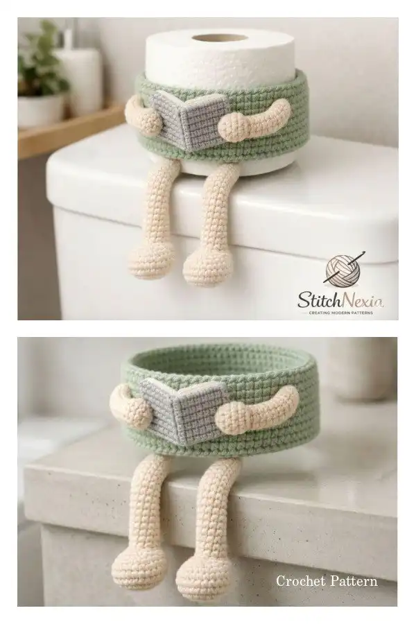 Fun Toilet Roll Holder Crochet Patterns - DIY Magazine 3 Elegantly textured crochet toilet roll holder by StitchNexia, possibly a hanging design, with intricate stitches.