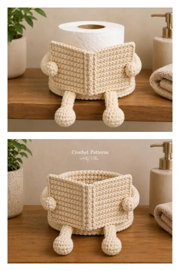 Fun Toilet Roll Holder Crochet Patterns - DIY Magazine 5 Artistic and uniquely shaped crochet toilet paper holder by ArtyVilla, showcasing creative design.