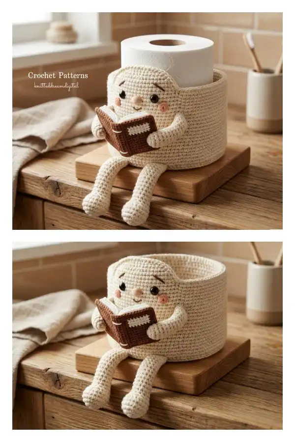 Fun Toilet Roll Holder Crochet Patterns - DIY Magazine 7 Funny toilet sitting character crochet paper holder by knitteddreamdigital, using a toilet roll as its body.