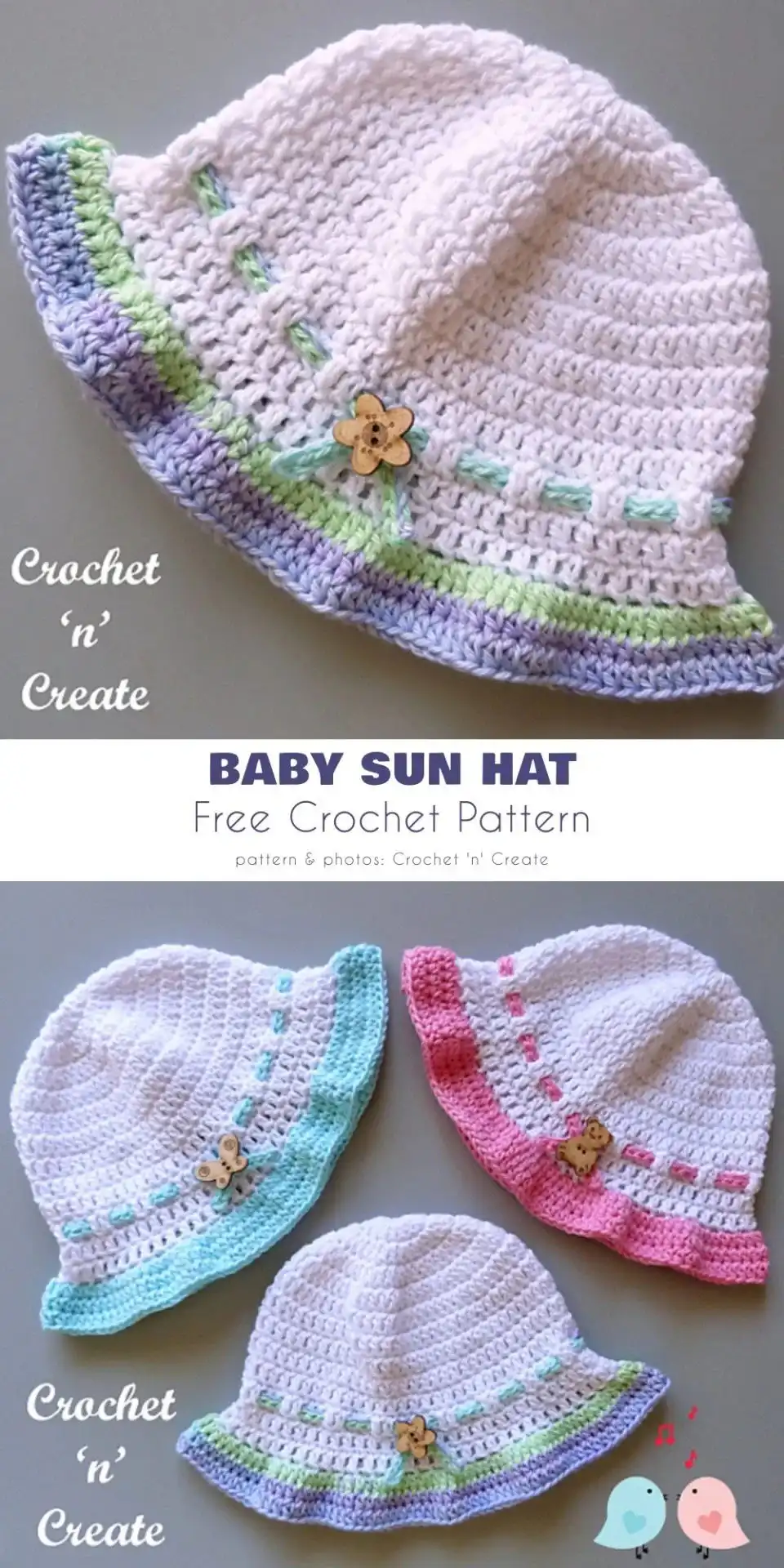 Elegant baby sun hat crocheted in a light color, featuring a wide brim for sun protection and a classic, delicate design, for Girl Summer Hat Free Crochet Patterns