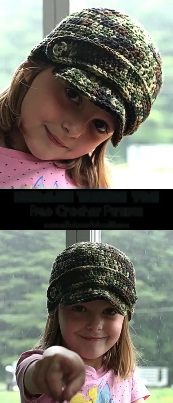 Stylish crocheted peaked cap for a young girl, showcasing a modern design and practical brim for shade, for Girl Summer Hat Free Crochet Patterns
