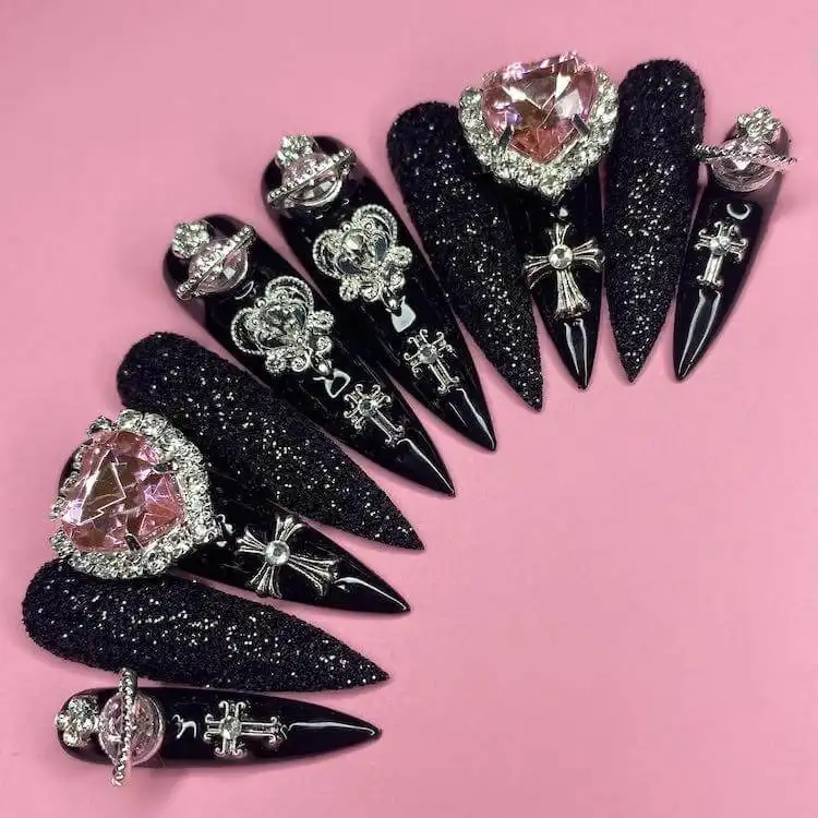 Goth and Emo Nail Designs with Nail Chart 11 Nail shape chart illustrating popular options like stiletto, coffin, and square for goth and emo designs