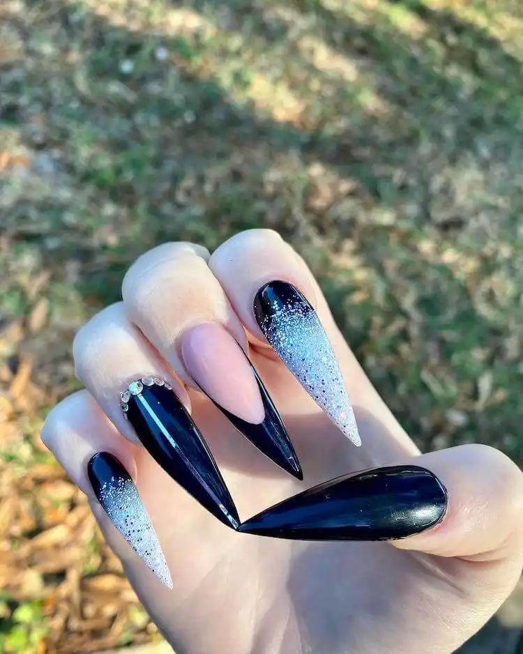 Goth and Emo Nail Designs with Nail Chart 13 Simple black and lavender nails with contrasting heart stencils, a delicate yet edgy DIY design