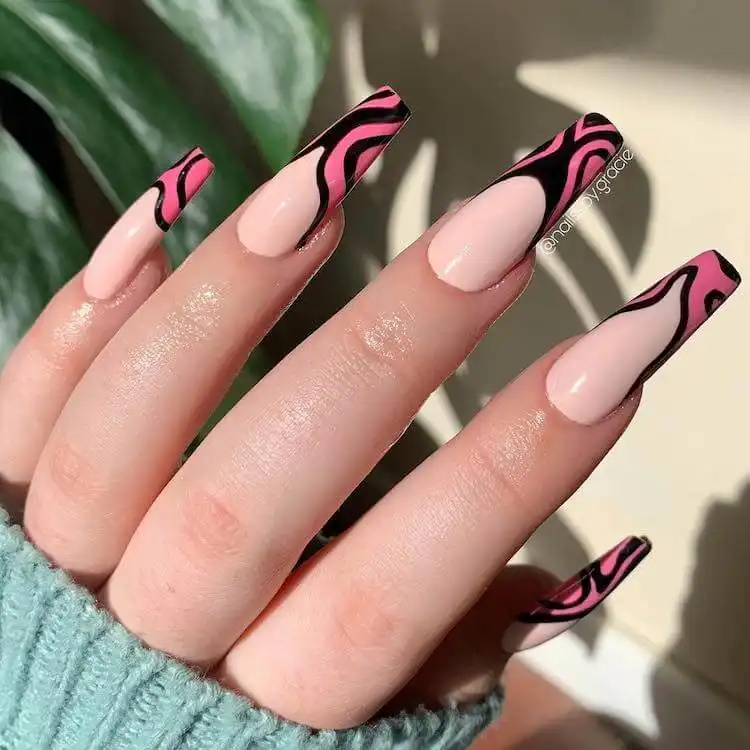 Goth and Emo Nail Designs with Nail Chart 7 Black Hello Kitty nails featuring the beloved character as an embellishment on a dark background