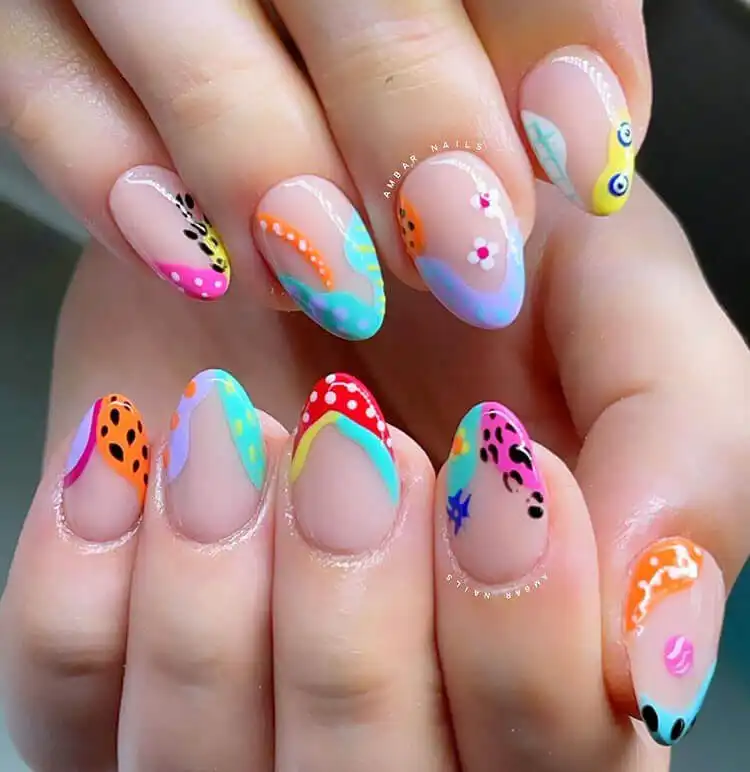 Green and White Almond Shaped Nail Design for Women - Great for Fall, Summer and Holidays 11 Bold and colorful acrylic almond nails for women, ideal for summer months and making a statement